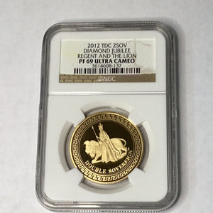 2012 1/2 OZ Gold TDC 2SOV Diamond Jubilee Regent and the Lion NGC PF69 UC