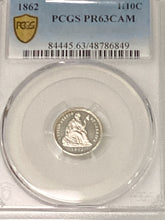 Load image into Gallery viewer, 1862 half dime PCGS 63 proof cameo