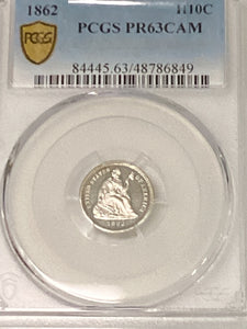 1862 half dime PCGS 63 proof cameo