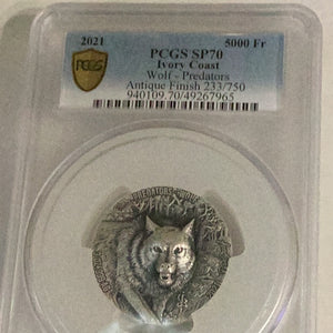 2021 Ivory Coast Wolf Predator PCGS SP 70 Very Rare PCGS POP 1
