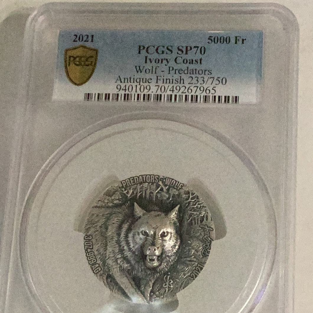2021 Ivory Coast Wolf Predator PCGS SP 70 Very Rare PCGS POP 1