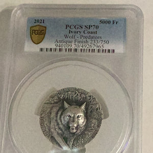 2021 Ivory Coast Wolf Predator PCGS SP 70 Very Rare PCGS POP 1