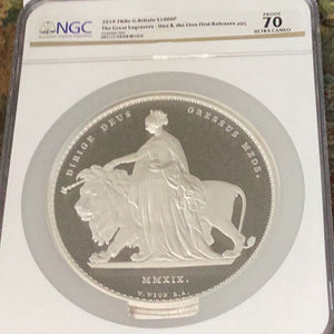 2019 Silver £1000 Great Britain Una and the Lion 2-Kilo First Releases NGC Proof-70