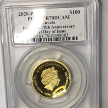 Load image into Gallery viewer, 2020 P Tuvalu one ounce Gold $100 IWO JIMA 75th Anniversary PCGS PF70DCAM 1st Day Of Issue