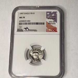 1997 $10 American Platinum Eagle 1st Year of Issue Mercanti Sign NGC MS70