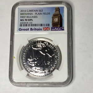 2015 UK Great Britain Britannia Smooth Plain Fields 1 oz Silver NGC MS 70