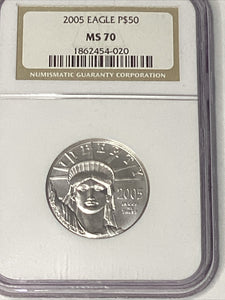 2005 $50 Platinum Eagle Statue of Liberty NGC MS70