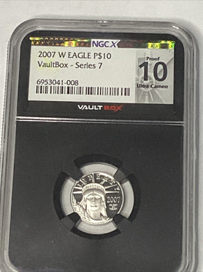 2007 $10 Platinum Eagle Statue of Liberty NGC Proof 10 (PF70) Vault Box Black core