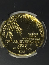 Load image into Gallery viewer, 2020 end of World War 75th anniversary V75 $25 gold coin NGC PF70