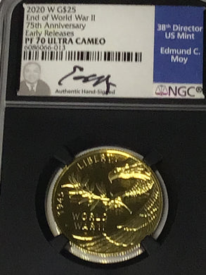 2020 end of World War 75th anniversary V75 $25 gold coin NGC PF70