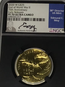 2020 end of World War 75th anniversary V75 $25 gold coin NGC PF70