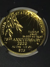 Load image into Gallery viewer, 2020 end of World War 75th anniversary V75 $25 gold coin NGC PF70