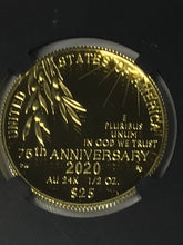 Load image into Gallery viewer, 2020 end of World War 75th anniversary V75 $25 gold coin NGC PF70