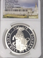 Load image into Gallery viewer, 2018 Great Britain Queens Beasts Black Bull Clarence 1oz Silver Coin NGC PF70