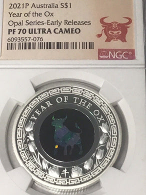 2021 Australia OPAL LUNAR Year the OX 1 oz Silver Proof NGC PF70 Early Release