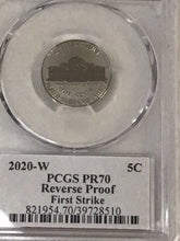 Load image into Gallery viewer, 2020 W Jefferson Nickel PCGS Reverse Proof PR70DCAM First Strike Cleveland Eagle