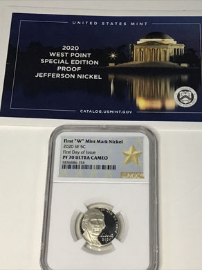 2020-W Jefferson Proof Nickel NGC PR70 Ultra Cameo First Day of Issue.