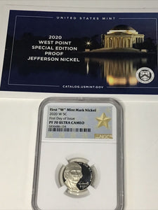 2020-W Jefferson Proof Nickel NGC PR70 Ultra Cameo First Day of Issue.