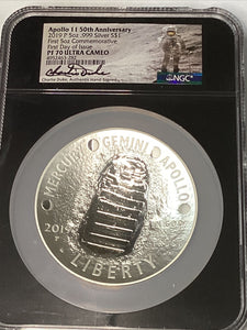 2019 P Apollo 11 50th Ann. 5 oz Silver NGC PF70 FDI Rare Black Core Charlie Duke