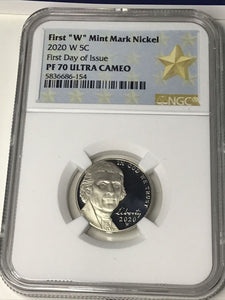 2020-W Jefferson Proof Nickel NGC PR70 Ultra Cameo First Day of Issue.
