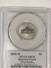 Load image into Gallery viewer, 2020-W Jefferson Nickel Reverse PR70 FDOI PCGS  Signed Jamie Franki