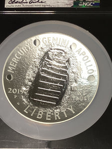 2019 P Apollo 11 50th Ann. 5 oz Silver NGC PF70 FDI Rare Black Core Charlie Duke