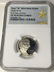 2020-W Jefferson Proof Nickel NGC PR70 Ultra Cameo First Day of Issue.