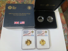 Load image into Gallery viewer, 2020 W Mayflower Voyage British 2 GOLD Coin set PF70 FR Signed Miles Standish.