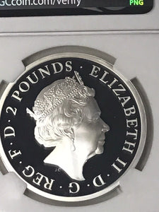2018 Great Britain Queens Beasts Black Bull Clarence 1oz Silver Coin NGC PF70