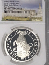 Load image into Gallery viewer, 2018 Great Britain Queens Beasts Black Bull Clarence 1oz Silver Coin NGC PF70