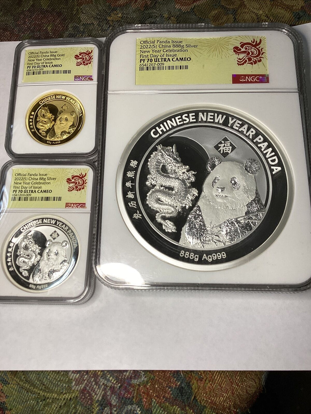 2022 China Silver & Gold New Year Celebration Panda Ultra High Relief 3-pc Proof