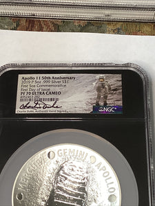 2019 P Apollo 11 50th Ann. 5 oz Silver NGC PF70 FDI Rare Black Core Charlie Duke