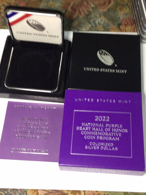 2022 W Colorized Purple Heart Silver Dollar Box And COA  - NO COIN