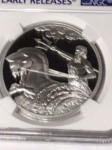 2017 Tokelau Creatures Myth & Legend Poseidon High relief $5 Silver NGC PF70 ER