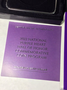 2022 W Colorized Purple Heart Silver Dollar Box And COA  - NO COIN
