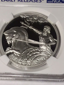 2017 Tokelau Creatures Myth & Legend Poseidon High relief $5 Silver NGC PF70 ER