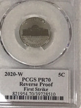 Load image into Gallery viewer, 2020 W Jefferson Nickel PCGS Reverse Proof PR70DCAM First Strike Cleveland Eagle