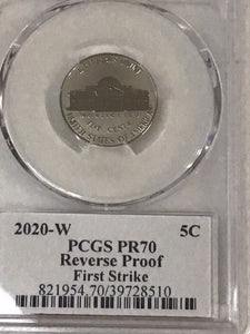 2020 W Jefferson Nickel PCGS Reverse Proof PR70DCAM First Strike Cleveland Eagle