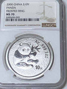 2000 China S10Y Panda, Frosted Ring NGC MS70