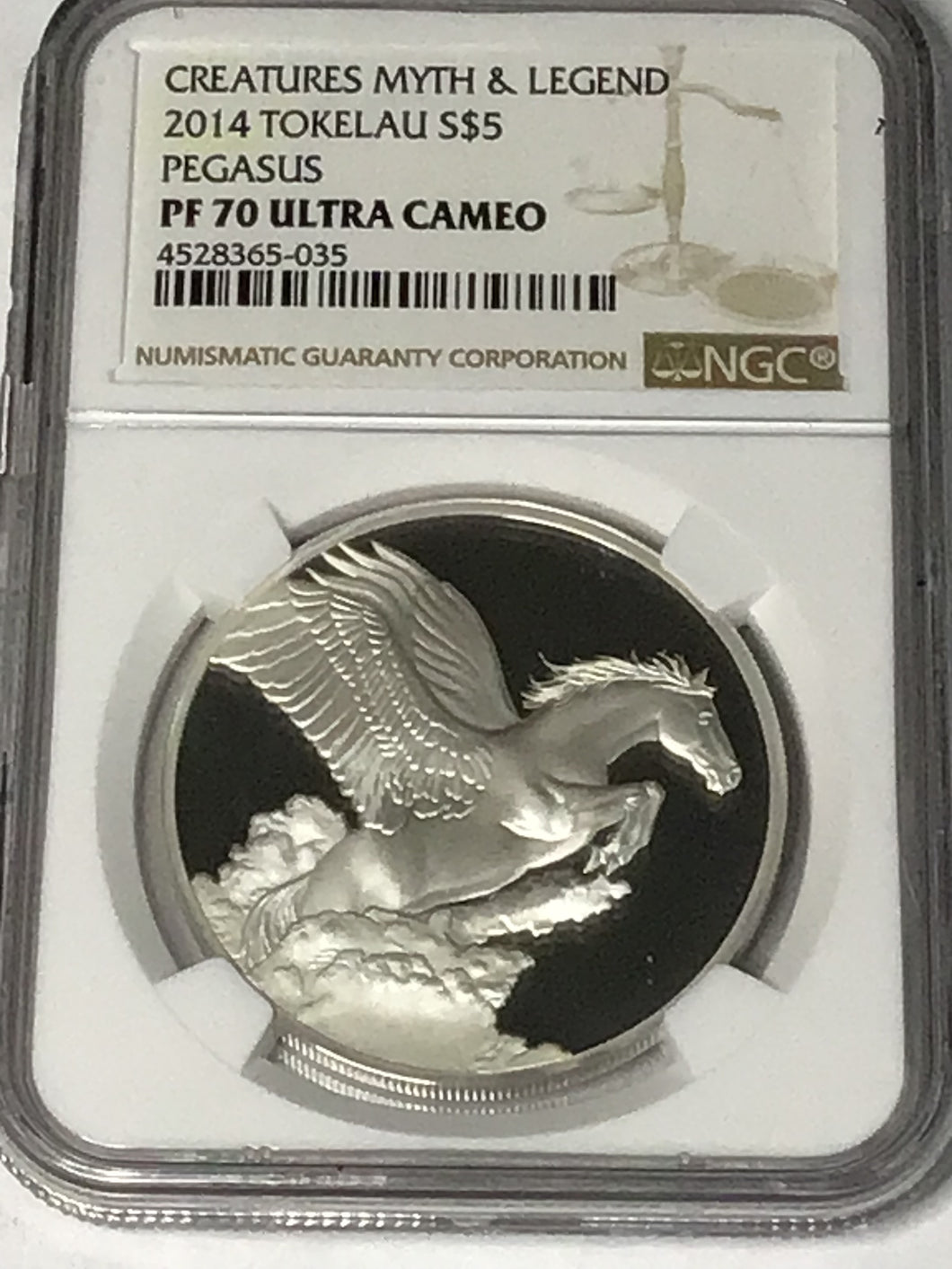 2014 Tokelau Creatures Myth Legend Pegasus $5 1 oz 999 Silver NGC PF70