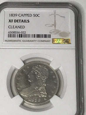1839 Capped Bust REEDED EDGED Half Dollar, NGC XF