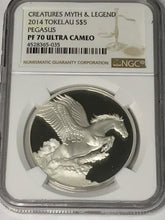 Load image into Gallery viewer, 2014 Tokelau Creatures Myth Legend Pegasus $5 1 oz 999 Silver NGC PF70