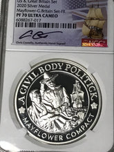 Load image into Gallery viewer, 2020 Mayflower Voyage Silver 2 Coin set NGC PF70 First Release Chris Costello Signed