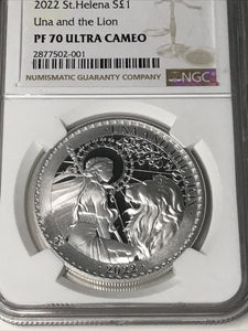 2022 Saint Helena Una and The Lion Silver Proof NGC PF70
