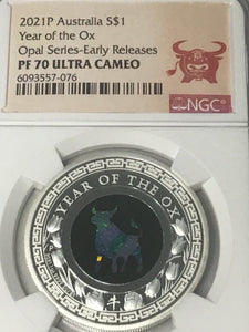2021 Australia OPAL LUNAR Year the OX 1 oz Silver Proof NGC PF70 Early Release