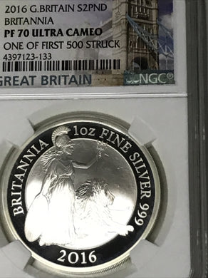 2016 2 Pound BRITANNIA PF70 Ultra Cameo - ONE OF First 500 Struck