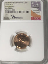 Load image into Gallery viewer, 2019 W Lincoln Cent NGC MS70RD First Release Rare live Mercanti Signed West Point Mint