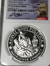 Load image into Gallery viewer, 2020 Mayflower Voyage Silver 2 Coin set NGC PF70 First Release Chris Costello Signed