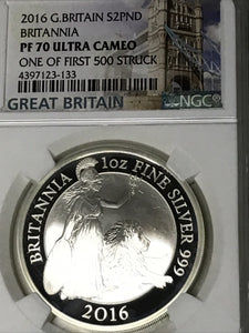 2016 2 Pound BRITANNIA PF70 Ultra Cameo - ONE OF First 500 Struck