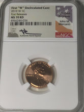 Load image into Gallery viewer, 2019 W Lincoln Cent NGC MS70RD First Release Rare live Mercanti Signed West Point Mint